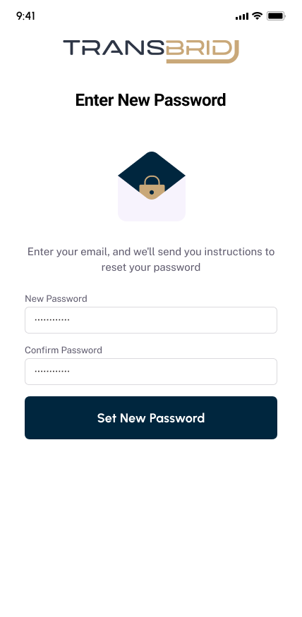 Transbridj new password screen